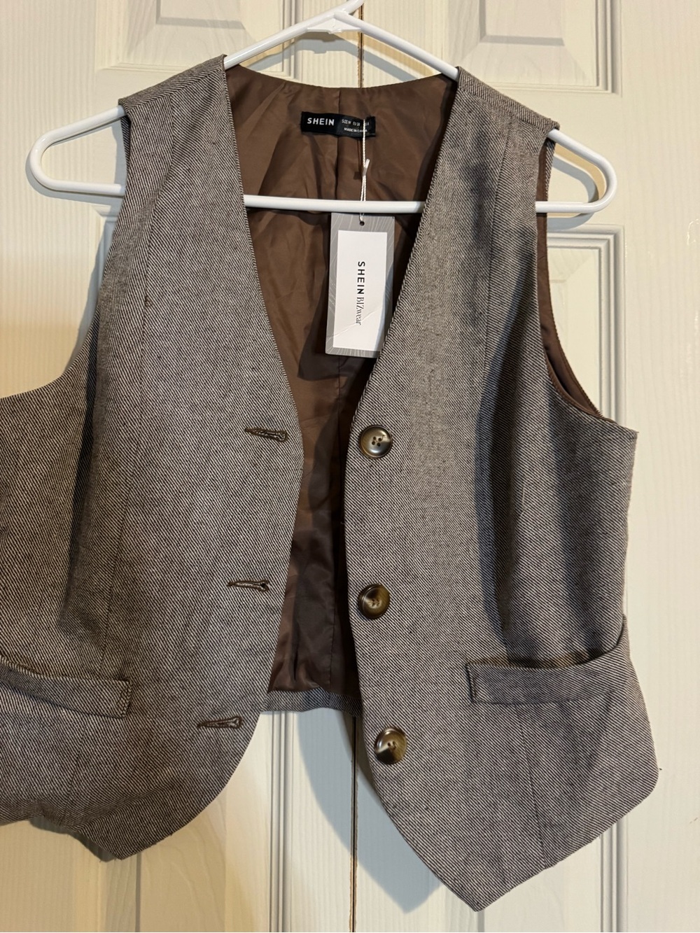 SHEIN Taupe Herringbone Button-Front Vest